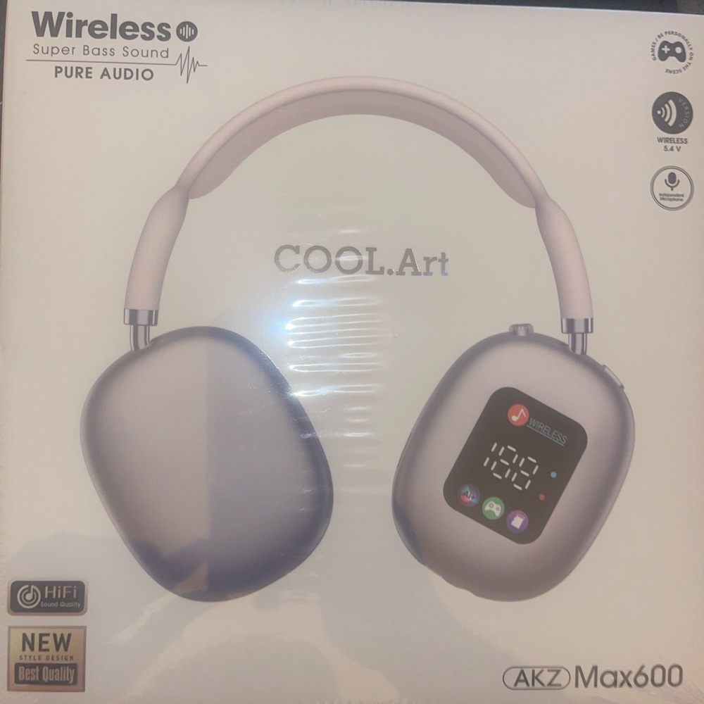 AKZ MAX600 RGB Headphones with LED Screen, Wireless 5.4 Bluetooth Headset, Gold